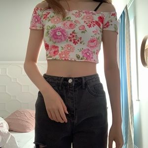 floral cross back crop top